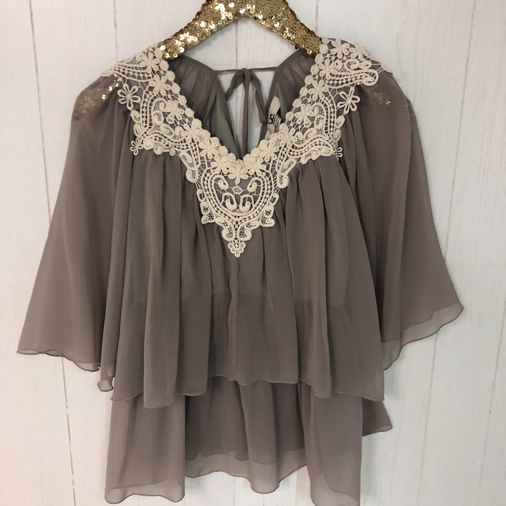 Ya Los Angeles BOHO Flowy Top with Crochet Lace NW